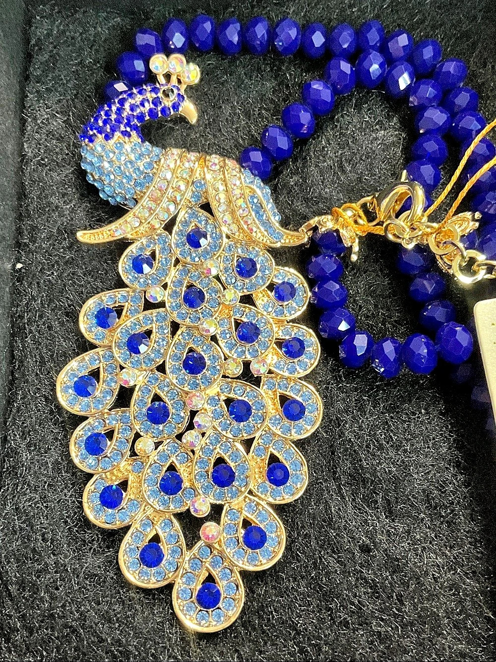 EyeCandy Los Angeles Blue Crystal Peacock Pendant Necklace NWT
